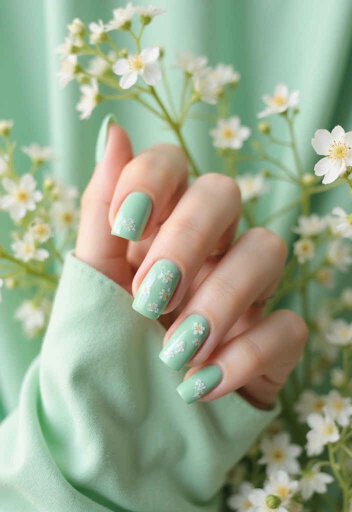 15 Pastel Spring Nails That Will Make You Want to Paint Your Tips Right Now! - 2. Mint Green Floral Accents