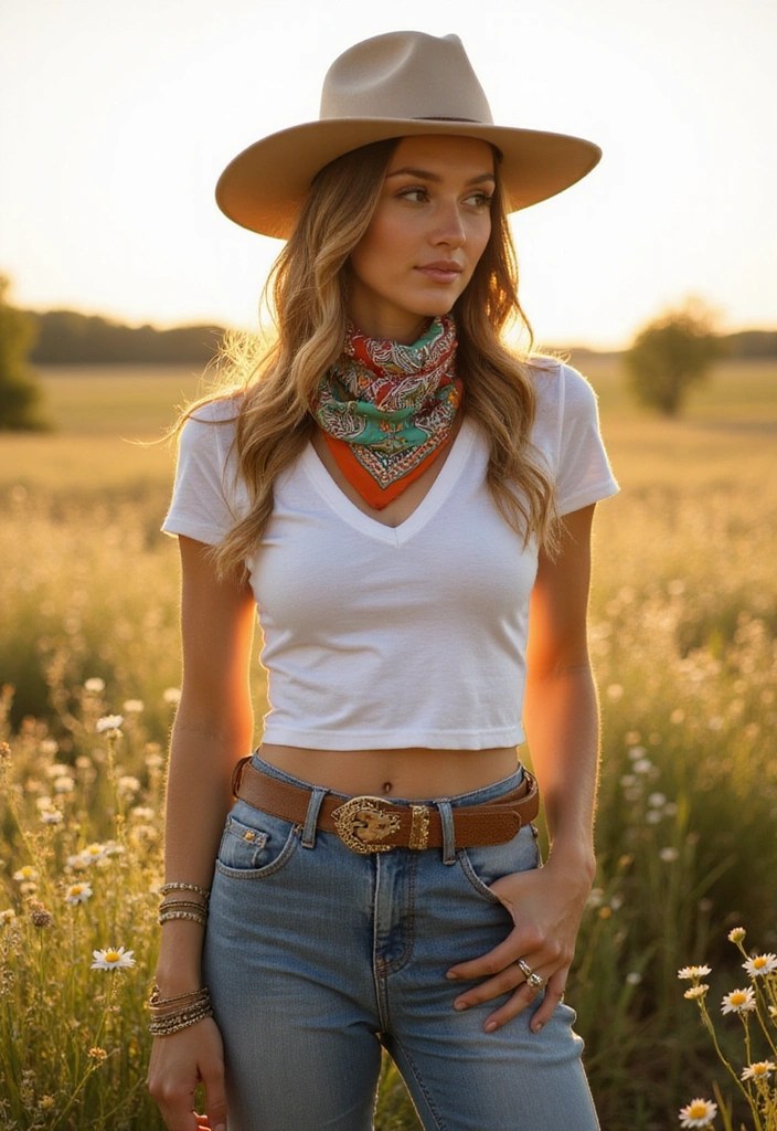21 Cowgirl Outfits That'll Have You Yelling 'Yeehaw!' (You Won't Believe #7!) - 1. Classic Denim and White Tee